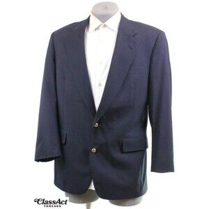 Vtg Jos A Bank Navy Blue Gold 2 Button Wool Blazer Suit Jacket Sport Coat 44L